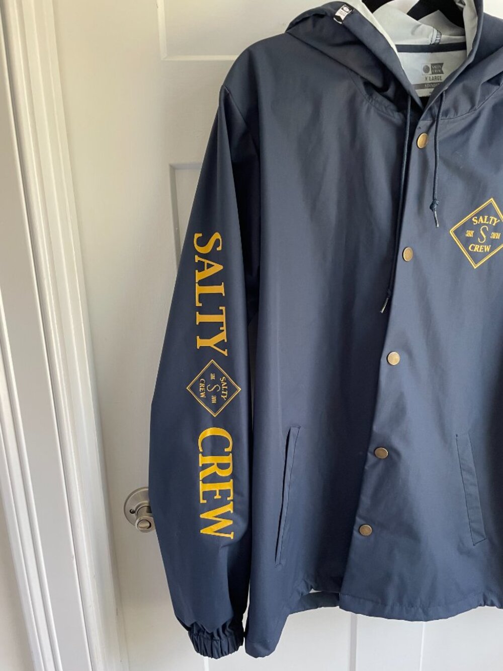 Salty Crew Tippet Hooded Jacket Navy Blue Nautical Rain Coat Parka Men's XL - Picture 4 of 16